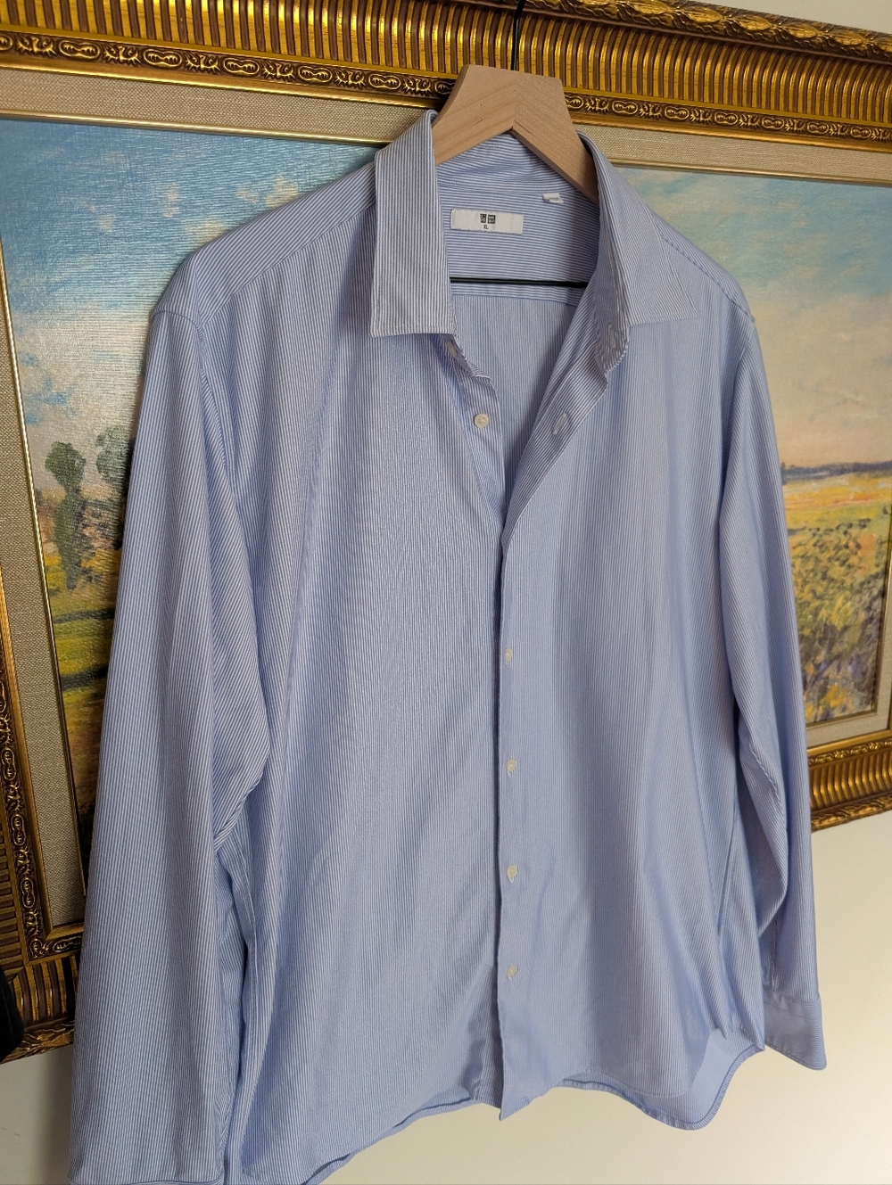 UNIQLO Light Blue Pinstripe Stretch Material Shirt - XL - Picture 2 of 6